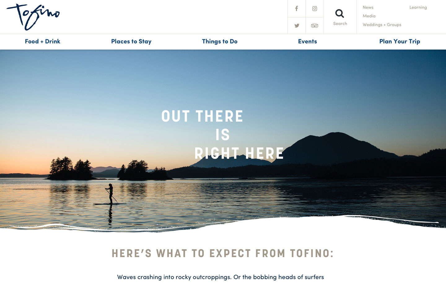Tourism Tofino Website Home Page