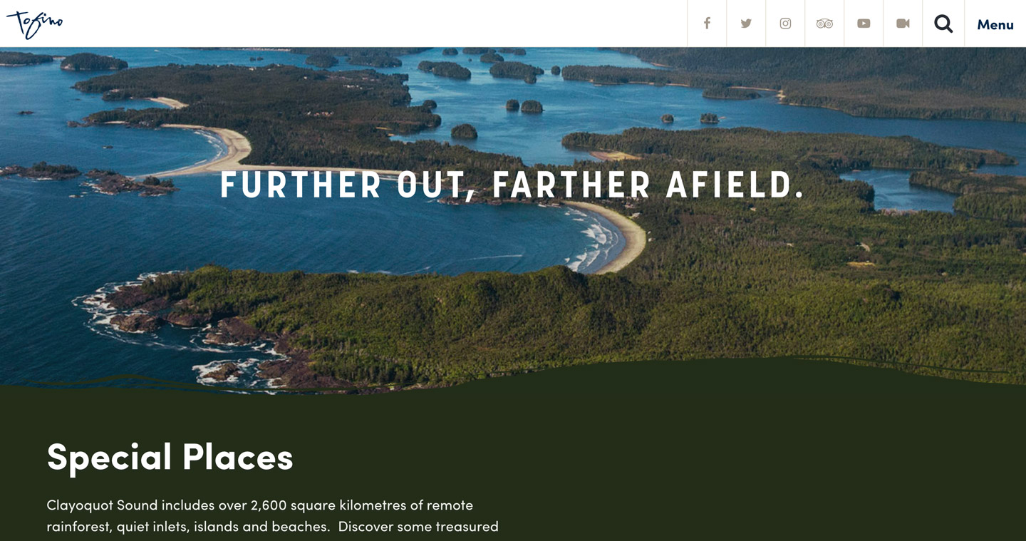 Tofino Website Special Places Page Heading